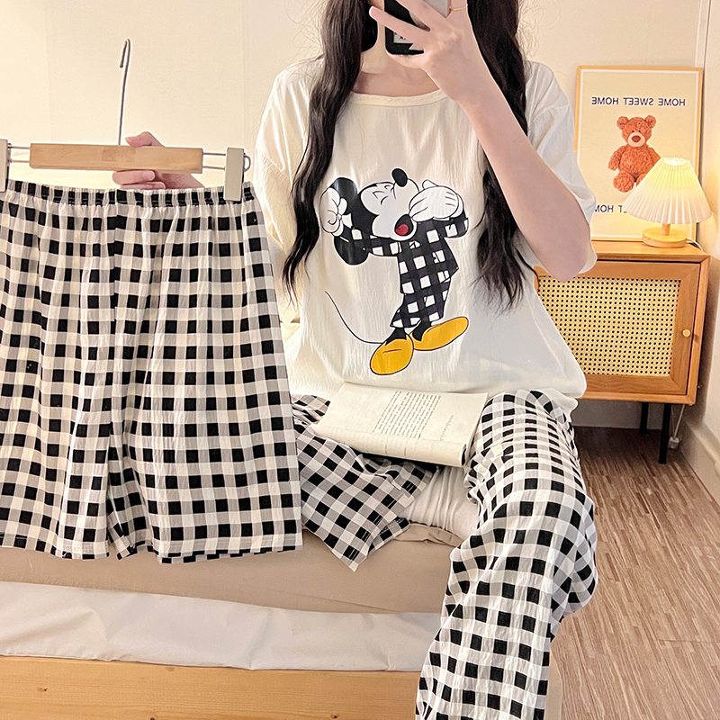 Summer Cloud Cotton Homewear Women Short Sleeve Shorts 2 Pcs Breathabl photo 7 (style 3123312815)