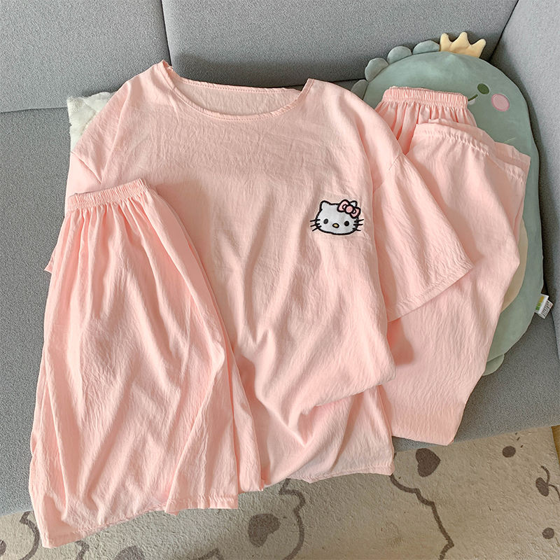 Summer Cloud Cotton Homewear Women Short Sleeve Shorts 2 Pcs Breathable Comfort Wholesale