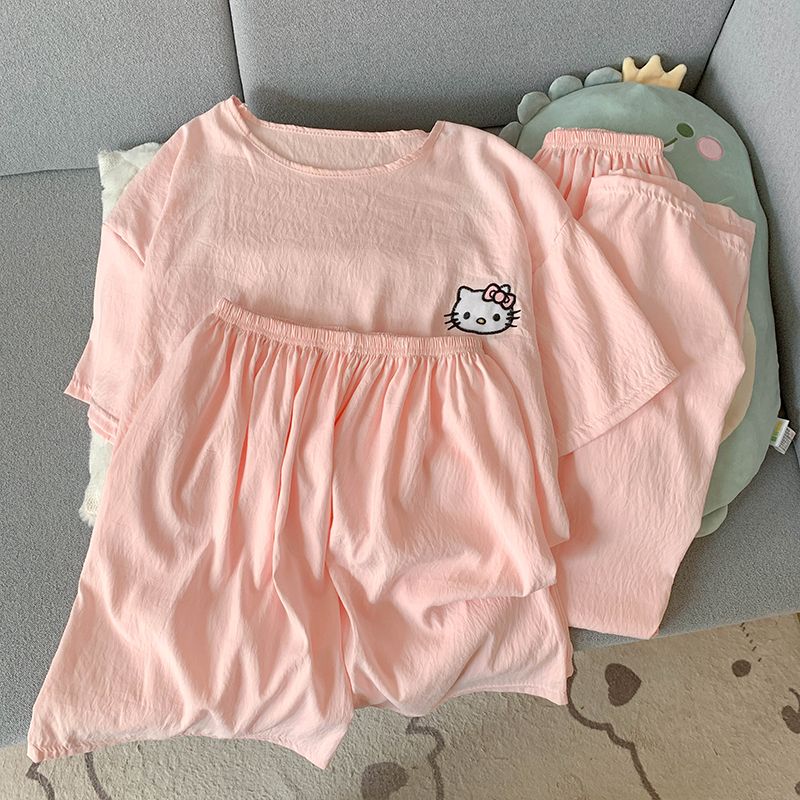 Summer Cloud Cotton Homewear Women Short Sleeve Shorts 2 Pcs Breathabl photo 2 (style 31293134)