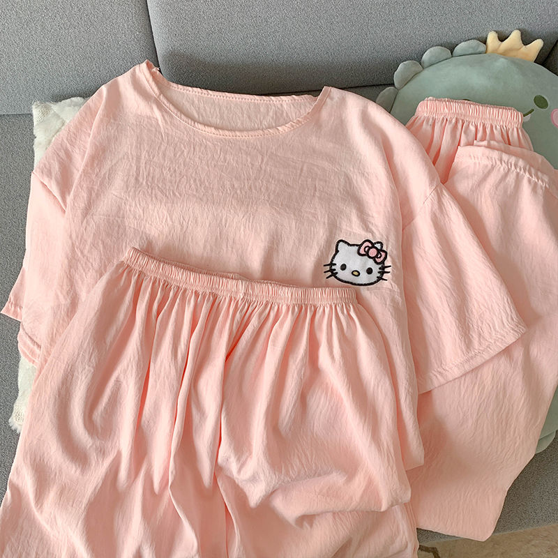 Summer Cloud Cotton Homewear Women Short Sleeve Shorts 2 Pcs Breathabl photo 3 (style 31293134)