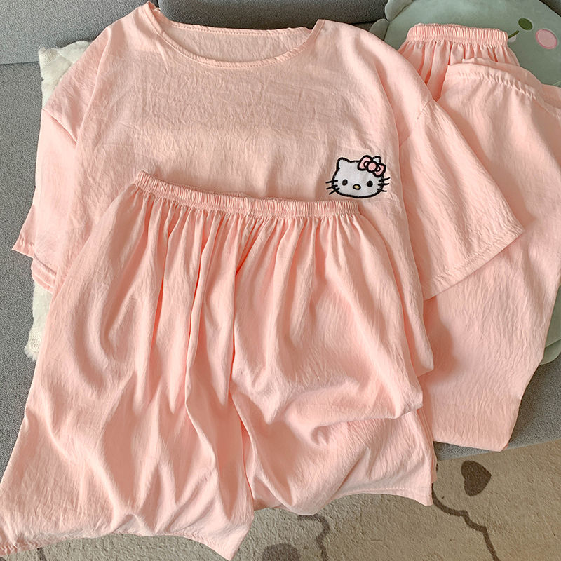 Summer Cloud Cotton Homewear Women Short Sleeve Shorts 2 Pcs Breathabl photo 4 (style 31293134)