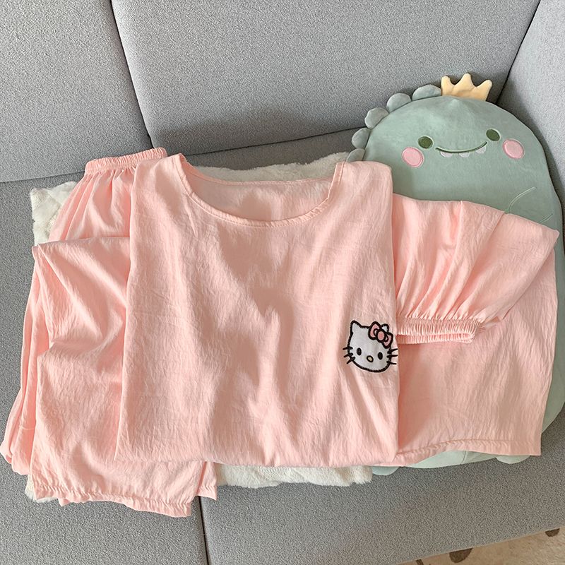 Summer Cloud Cotton Homewear Women Short Sleeve Shorts 2 Pcs Breathabl photo 5 (style 31293134)