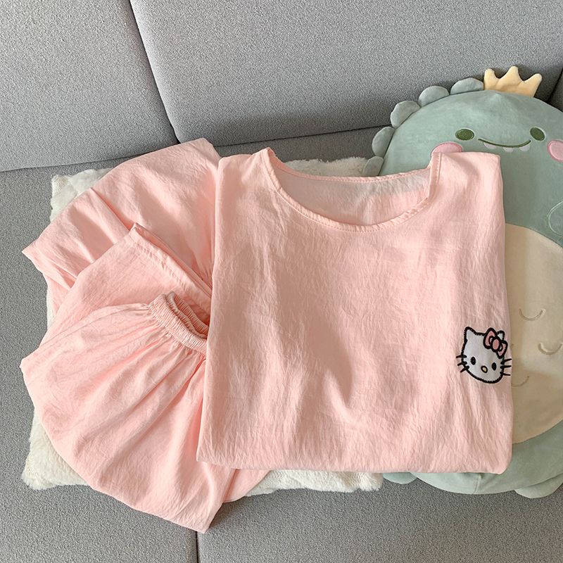 Summer Cloud Cotton Homewear Women Short Sleeve Shorts 2 Pcs Breathabl photo 6 (style 31293134)