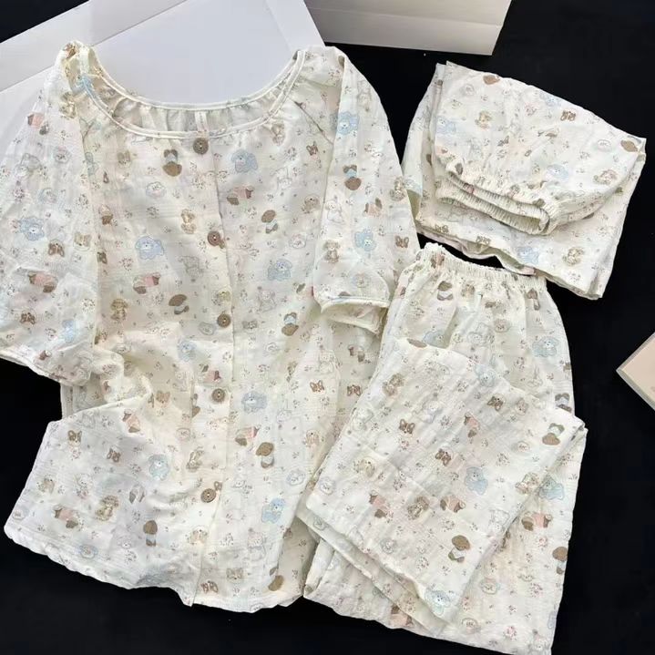 Summer Cotton With Pads Homewear Women Short Sleeve Shorts 2 Pcs Breat photo 1 (style 3136)