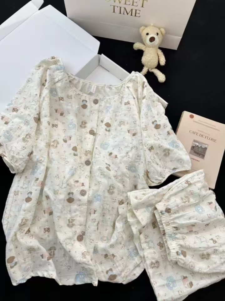Summer Cotton With Pads Homewear Women Short Sleeve Shorts 2 Pcs Breat photo 2 (style 3136)
