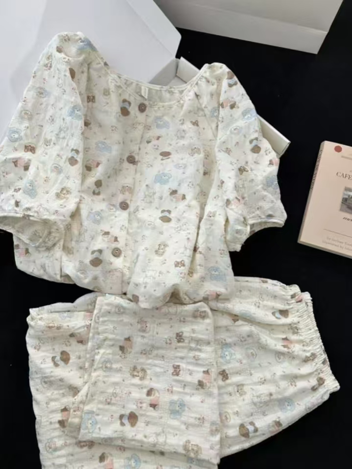 Summer Cotton With Pads Homewear Women Short Sleeve Shorts 2 Pcs Breat photo 3 (style 3136)