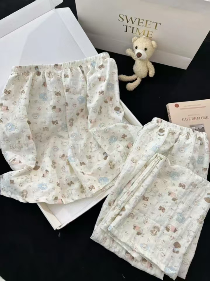 Summer Cotton With Pads Homewear Women Short Sleeve Shorts 2 Pcs Breat photo 5 (style 3136)