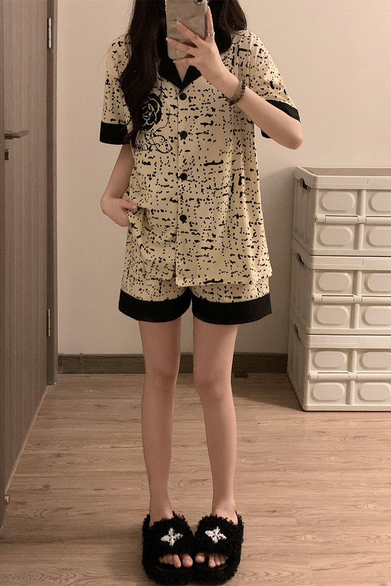 Women's Summer Imitation Cotton Pajama Set, Short Sleeve & Shorts, Breathable Loungewear
