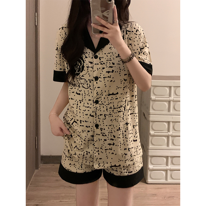 Women's Summer Imitation Cotton Pajama Set, Short Sleeve & Shorts, Bre photo 7 (style SM-7C245C)