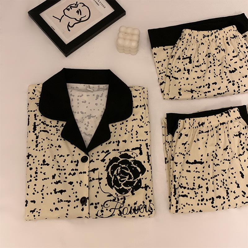 Summer Cotton-Like Homewear Women Short Sleeve Shorts 2 Pcs Breathable photo 3 (style 320027)