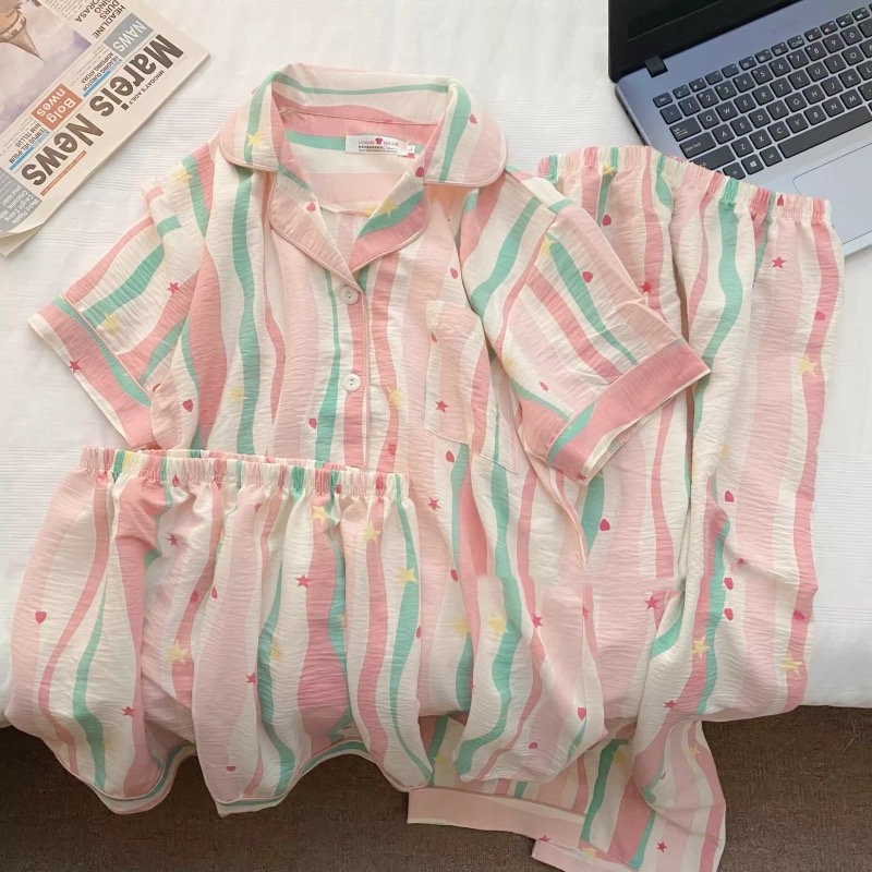 Summer Cotton Homewear Women Short Sleeve Shorts 2 Pcs Breathable Comf photo 1 (style 3201324)