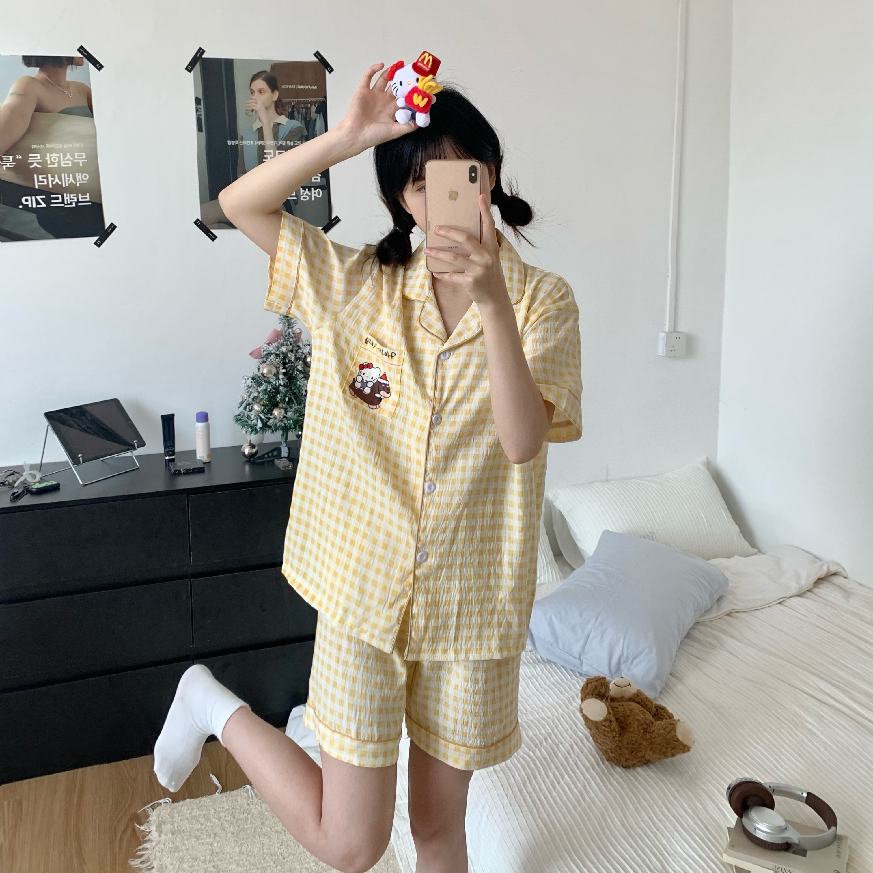 Summer Cloud Cotton Homewear Women Short Sleeve Shorts 2 Pcs Breathabl photo 2 (style 3217212)