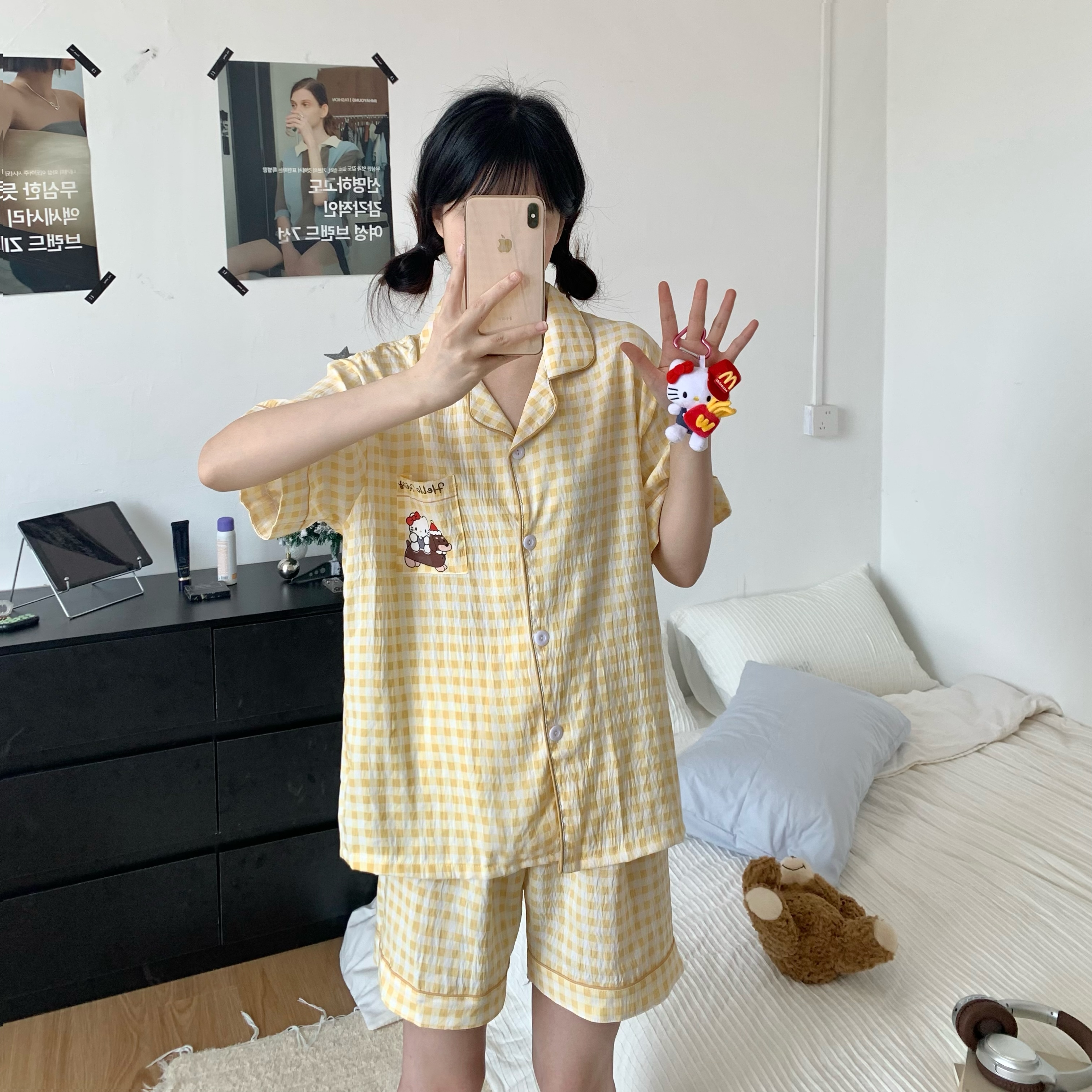 Summer Cloud Cotton Homewear Women Short Sleeve Shorts 2 Pcs Breathabl photo 3 (style 3217212)
