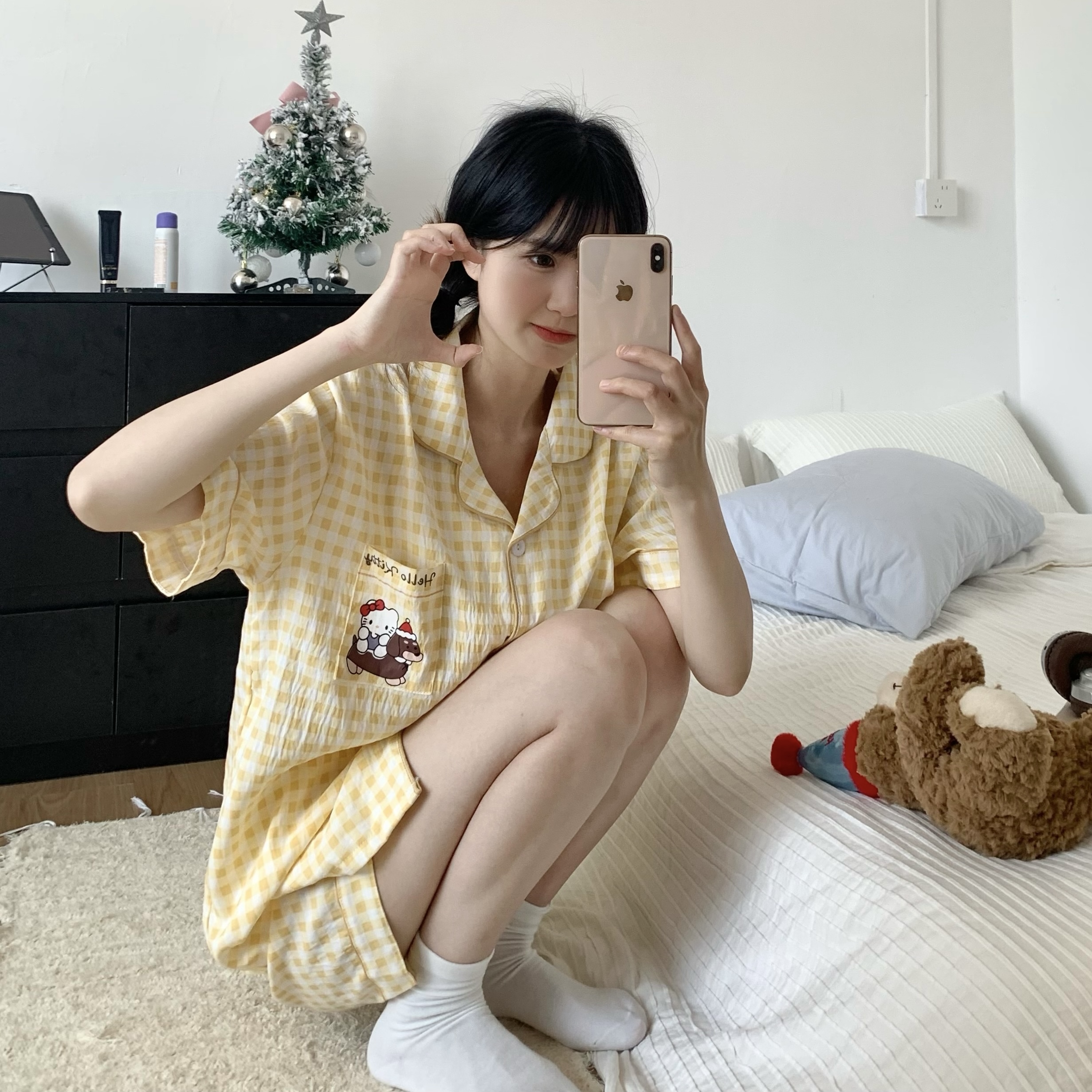 Summer Cloud Cotton Homewear Women Short Sleeve Shorts 2 Pcs Breathabl photo 6 (style 3217212)
