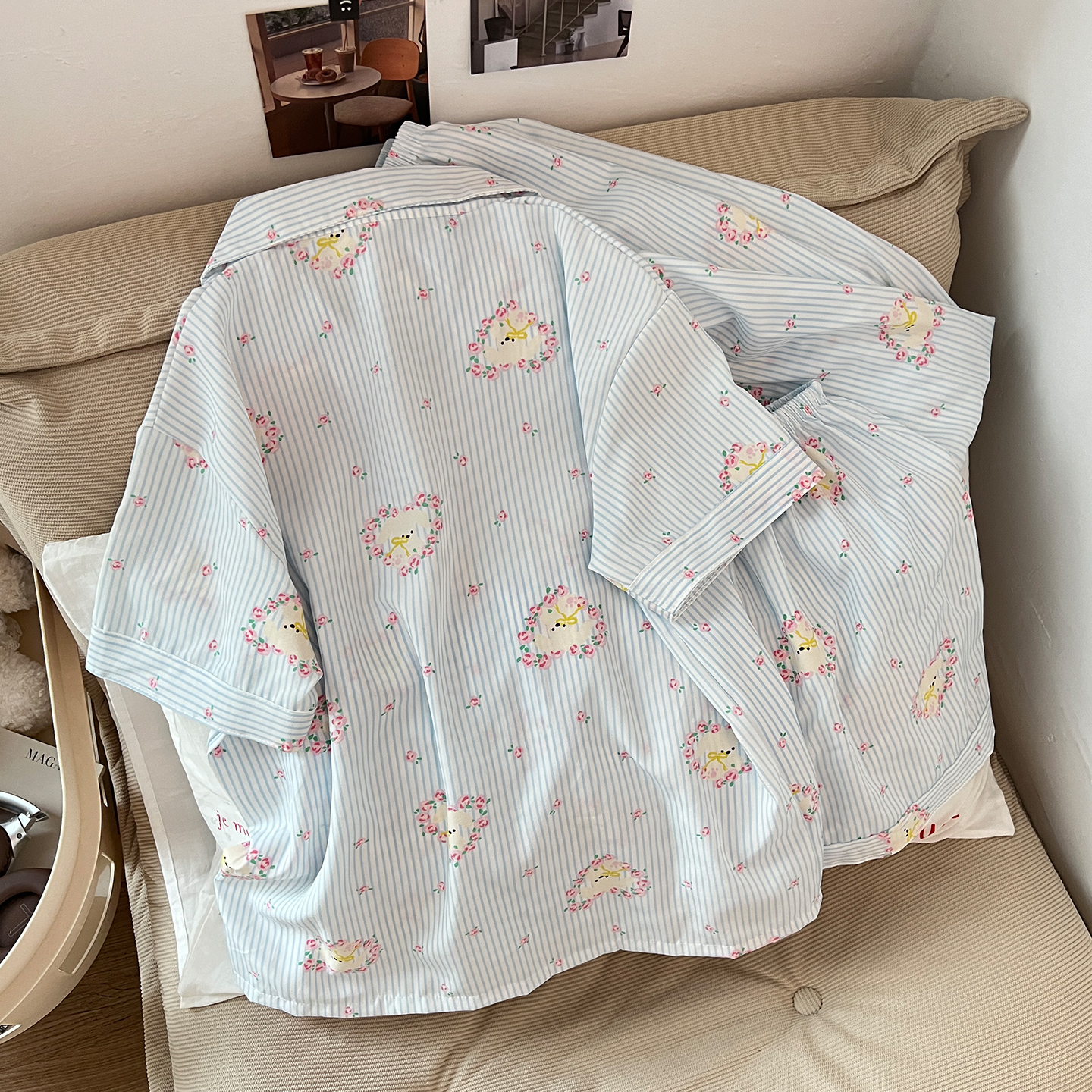 Summer Cloud Cotton Homewear Women Short Sleeve Shorts 2 Pcs Breathabl photo 6 (style 3230212)
