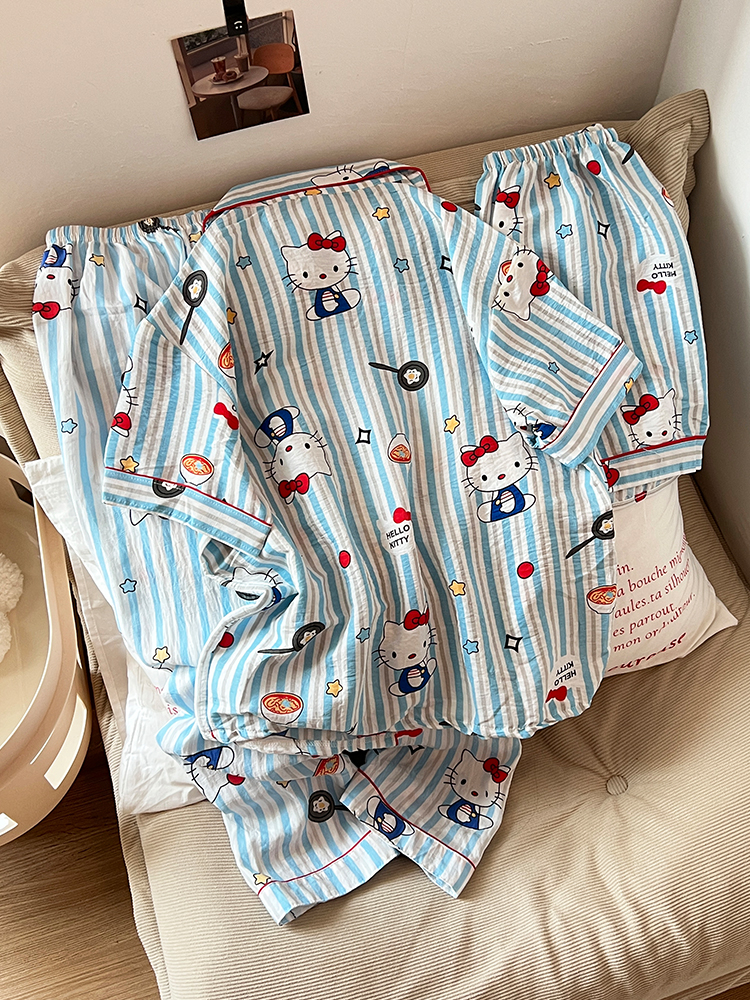 Summer Cloud Cotton Homewear Women Short Sleeve Shorts 2 Pcs Breathabl photo 1 (style 323521)