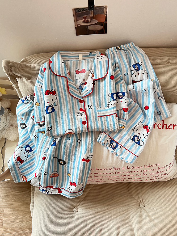 Summer Cloud Cotton Homewear Women Short Sleeve Shorts 2 Pcs Breathabl photo 6 (style 323521)