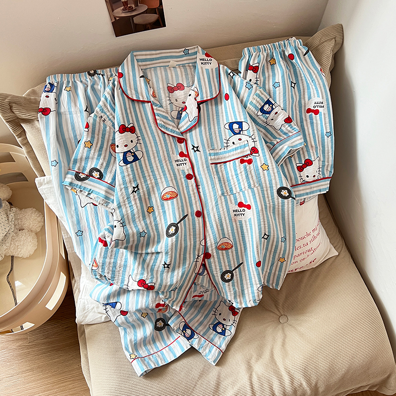 Summer Cloud Cotton Homewear Women Short Sleeve Shorts 2 Pcs Breathabl photo 7 (style 323521)