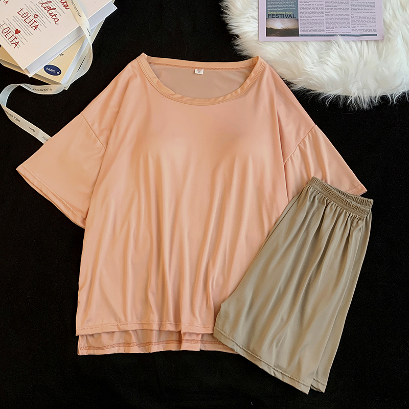 Summer Cotton Homewear Women Short Sleeve Shorts 2 Pcs Breathable Comf photo 1 (style 34)