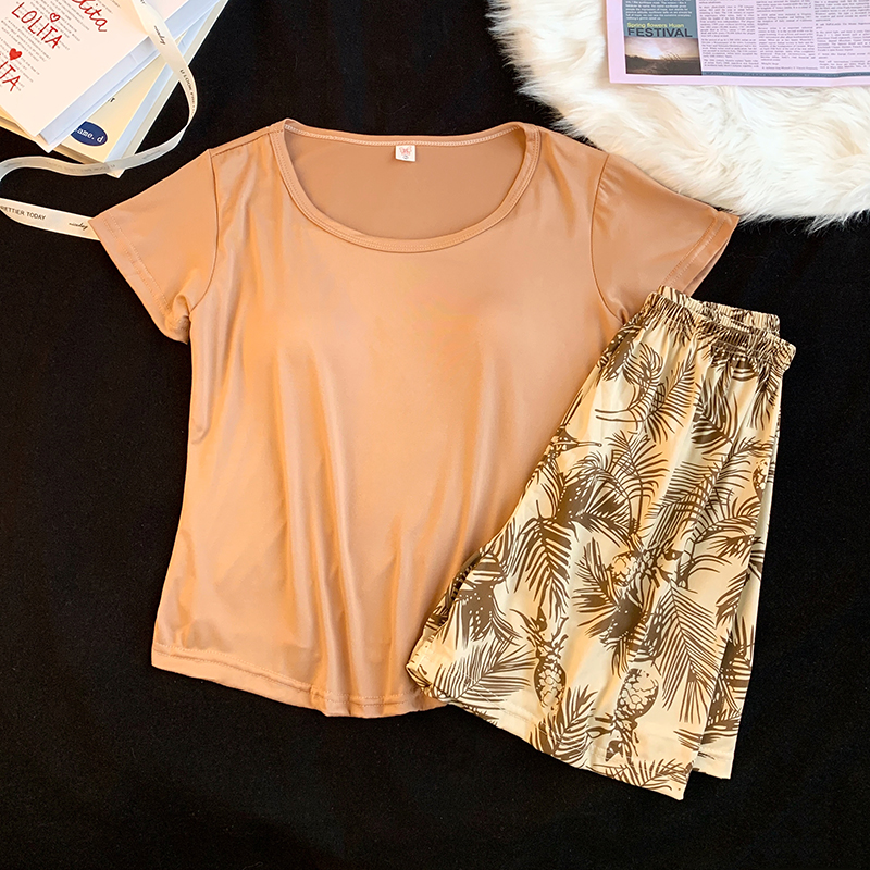 Summer Cotton Homewear Women Short Sleeve Shorts 2 Pcs Breathable Comf photo 4 (style 37)
