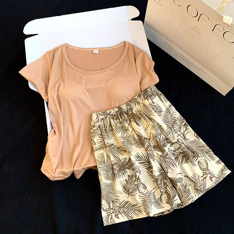 Summer Cotton Homewear Women Short Sleeve Shorts 2 Pcs Breathable Comf photo 5 (style 37)