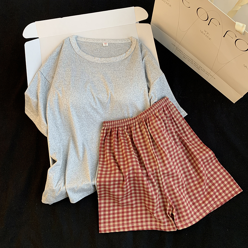 Summer Cotton Homewear Women Short Sleeve Shorts 2 Pcs Breathable Comf photo 2 (style 38)
