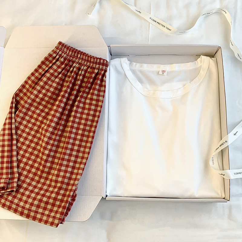 Summer Cotton Homewear Women Short Sleeve Shorts 2 Pcs Breathable Comf photo 1 (style 39)