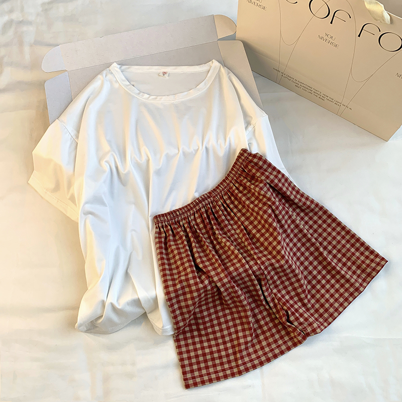 Summer Cotton Homewear Women Short Sleeve Shorts 2 Pcs Breathable Comf photo 4 (style 39)