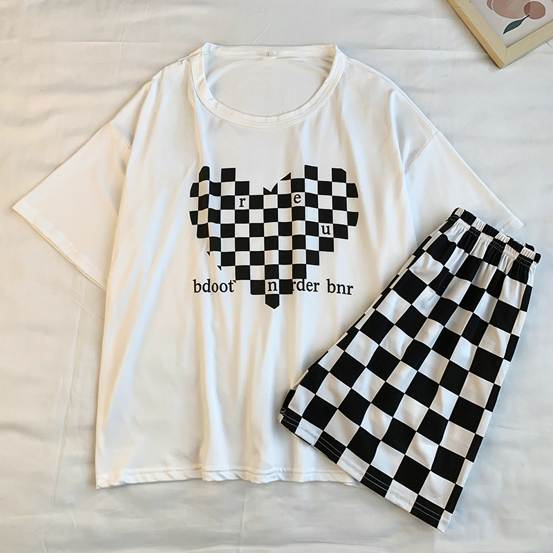Summer Cotton Pullover Homewear Women Short Sleeve Shorts 2 Pcs Breath photo 5 (style 40)