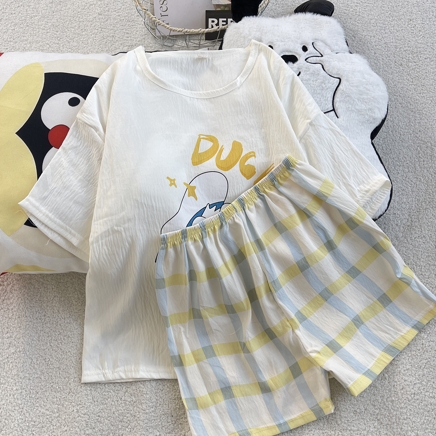 Summer Cloud Cotton With Pads Homewear Women Short Sleeve Shorts 2 Pcs photo 5 (style 4000400412)