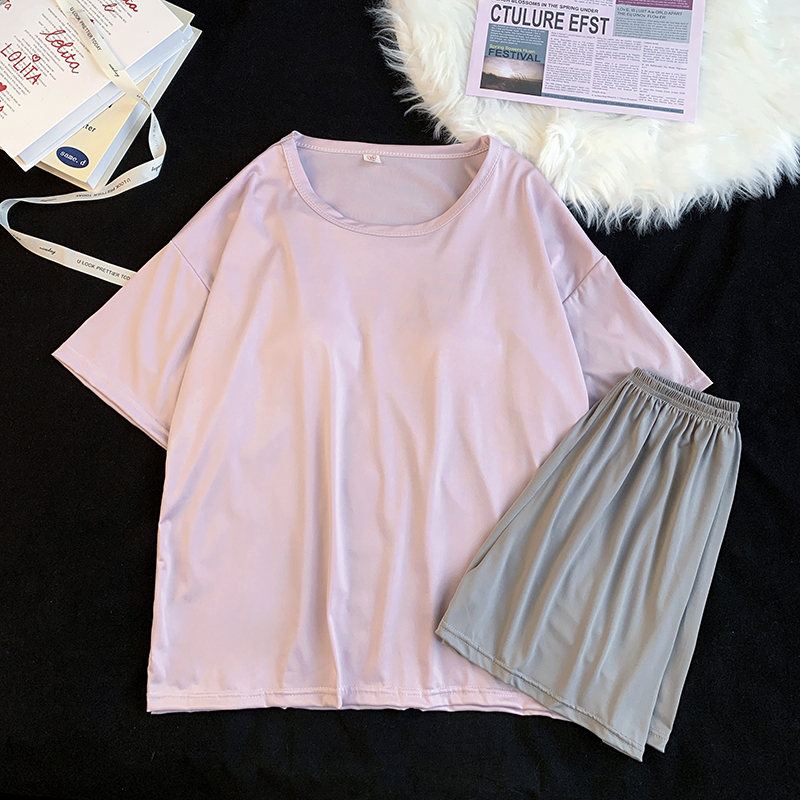Summer Cotton Pullover Homewear Women Short Sleeve Shorts 2 Pcs Breath photo 4 (style 41)