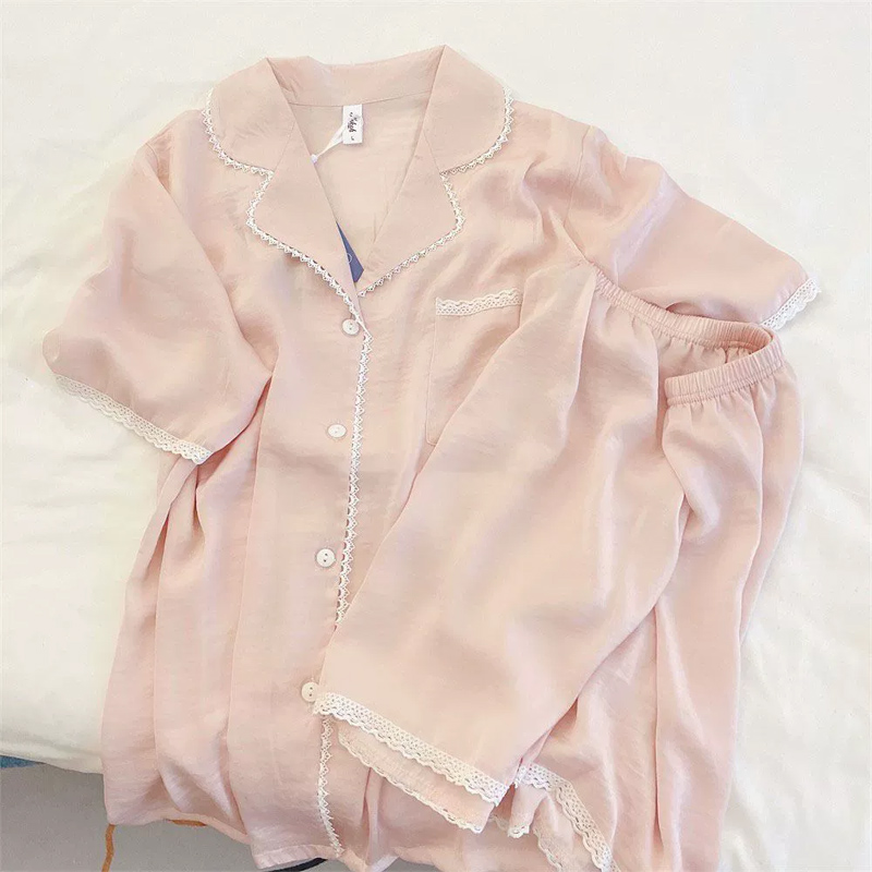 Summer Cotton Cardigan Homewear Women Short Sleeve Shorts 2 Pcs Breath photo 1 (style 417016019)