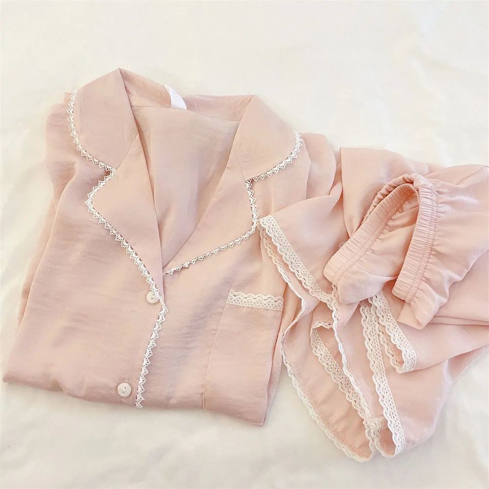 Summer Cotton Cardigan Homewear Women Short Sleeve Shorts 2 Pcs Breath photo 2 (style 417016019)