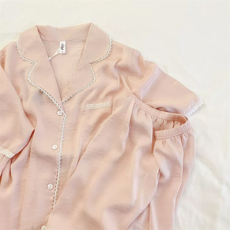 Summer Cotton Cardigan Homewear Women Short Sleeve Shorts 2 Pcs Breath photo 4 (style 417016019)
