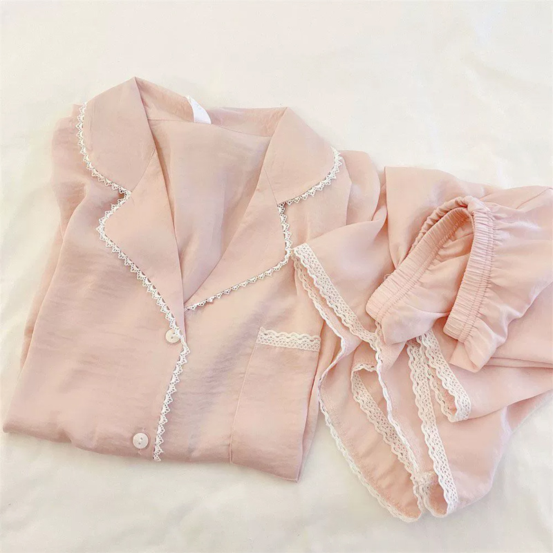Summer Cotton Cardigan Homewear Women Short Sleeve Shorts 2 Pcs Breath photo 5 (style 417016019)