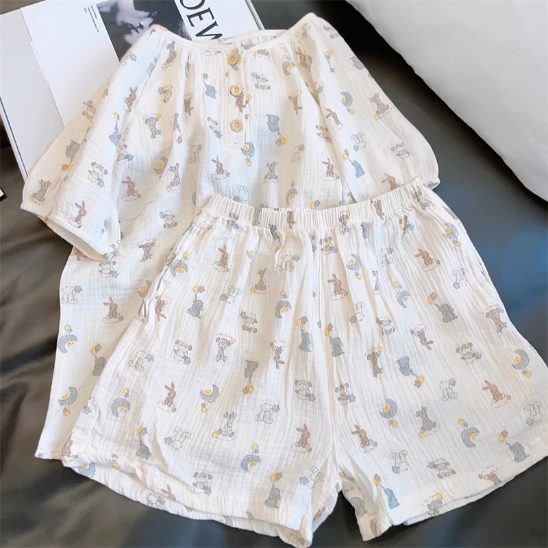 Summer Cotton Homewear Women Short Sleeve Shorts 2 Pcs Breathable Comf photo 1 (style 422115)