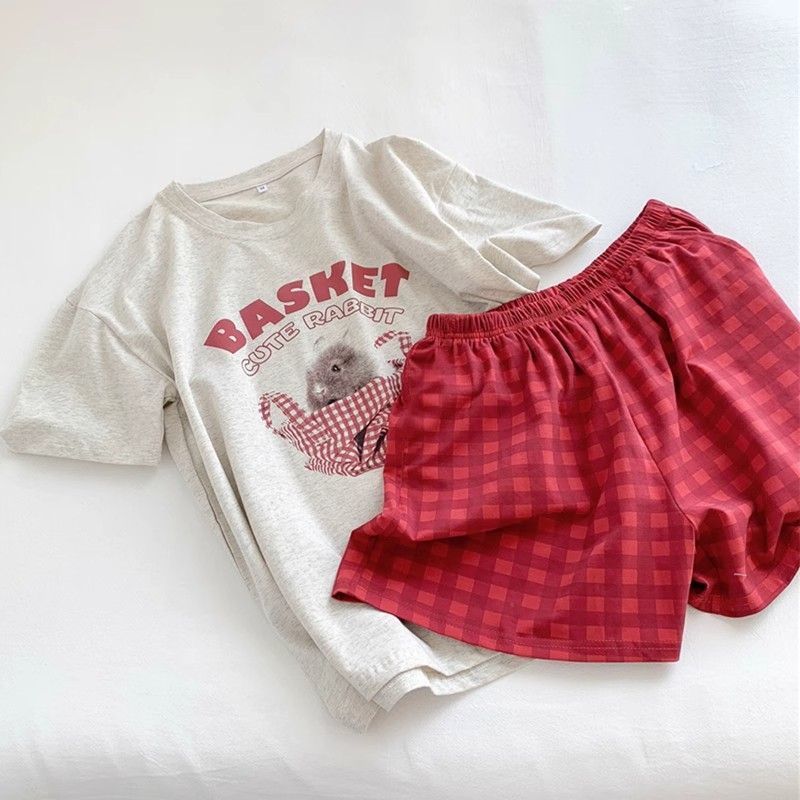 Women's Summer Imitation Cotton Pajama Set, Short Sleeve & Shorts, Bre photo 3 (style SM-B2D4A1)