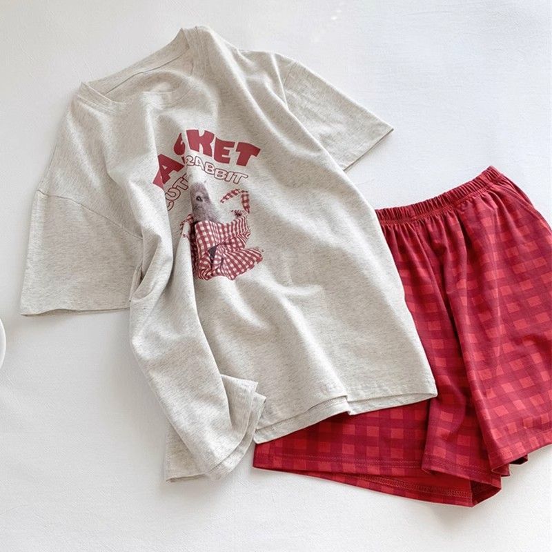 Summer Cotton-Like Homewear Women Short Sleeve Shorts 2 Pcs Breathable photo 5 (style 4256)