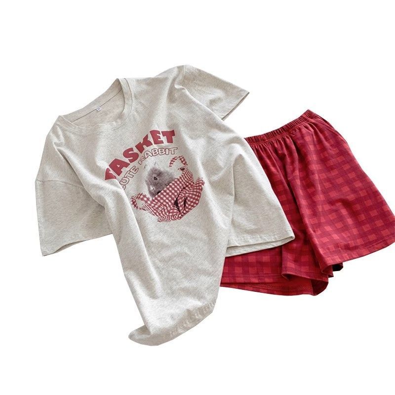 Summer Cotton-Like Homewear Women Short Sleeve Shorts 2 Pcs Breathable photo 6 (style 4256)