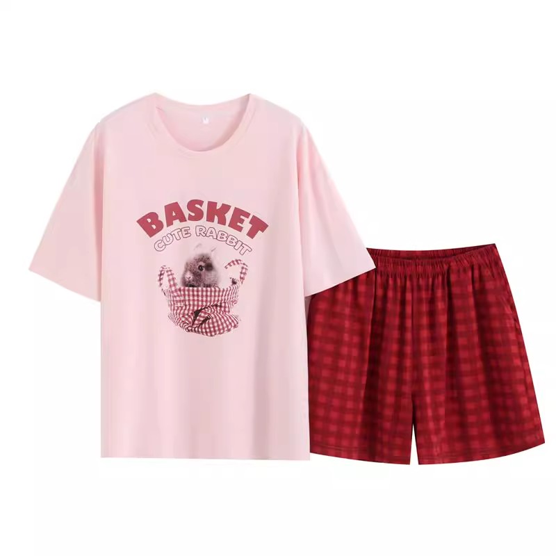 Women's Summer Imitation Cotton Pajama Set, Short Sleeve & Shorts, Bre photo 4 (style SM-D9FFC3)