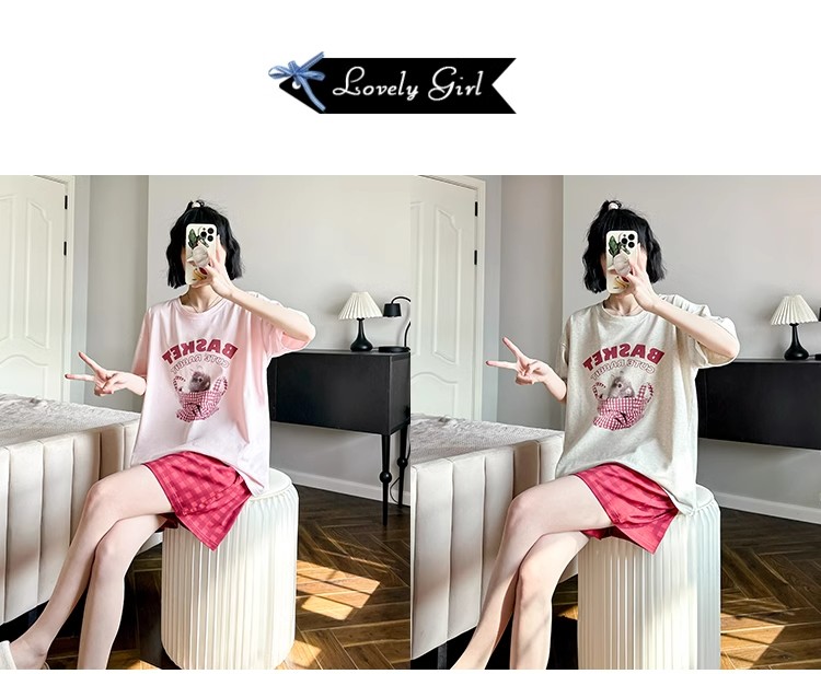Summer Cotton-Like Homewear Women Short Sleeve Shorts 2 Pcs Breathable photo 6 (style 4257)