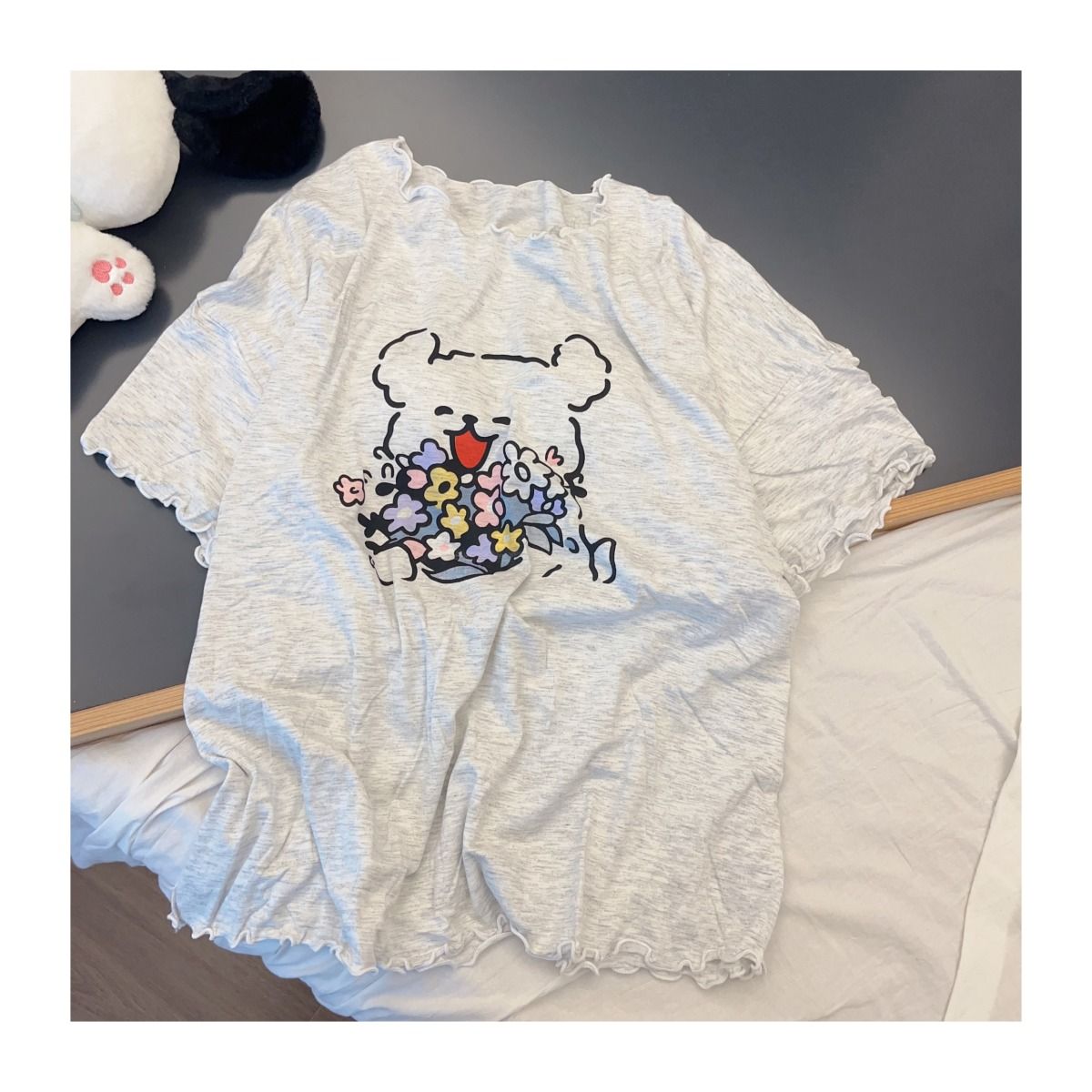 Women's Summer Imitation Cotton Pajama Set, Short Sleeve & Shorts, Bre photo 3 (style SM-02880F)