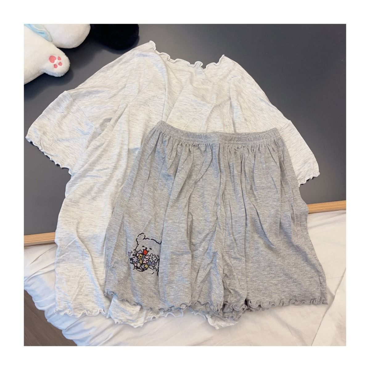 Women's Summer Imitation Cotton Pajama Set, Short Sleeve & Shorts, Bre photo 4 (style SM-02880F)