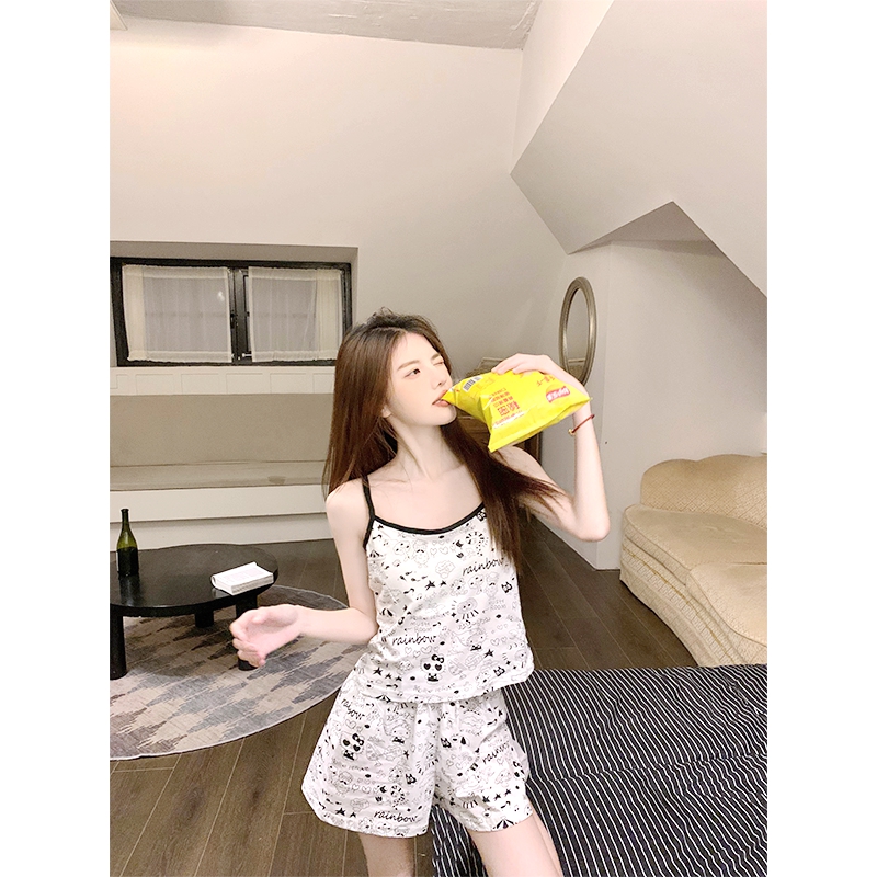 Summer Cotton Cartoon Print Women's Loungewear Set - Camisole & Shorts photo 5 (style SM-B29D93)
