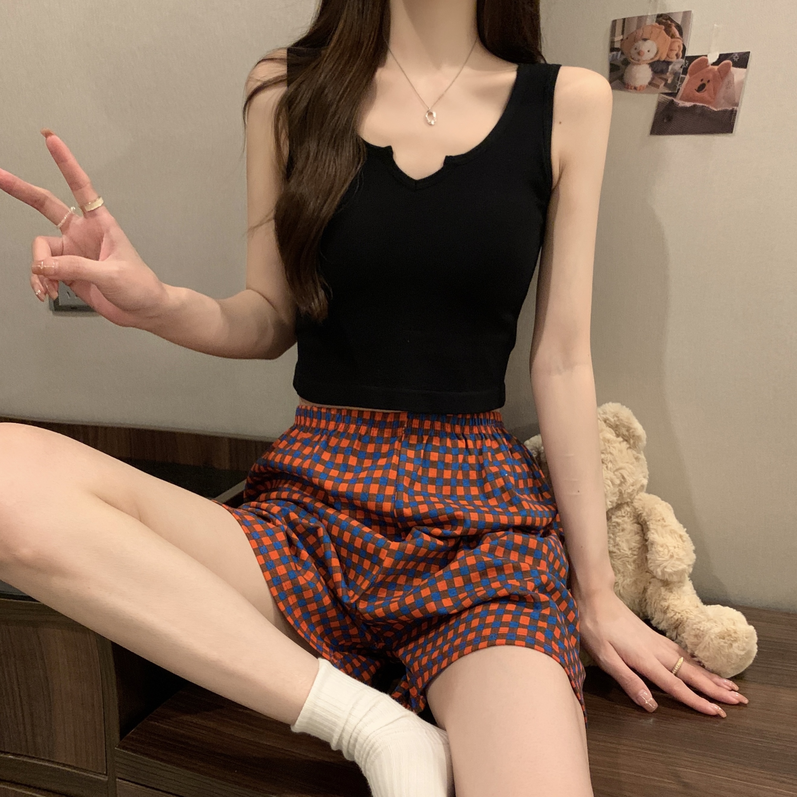 Women's Summer Cotton Tank Top Pajama Set with Shorts, Breathable Comf photo 2 (style SM-626E9F)