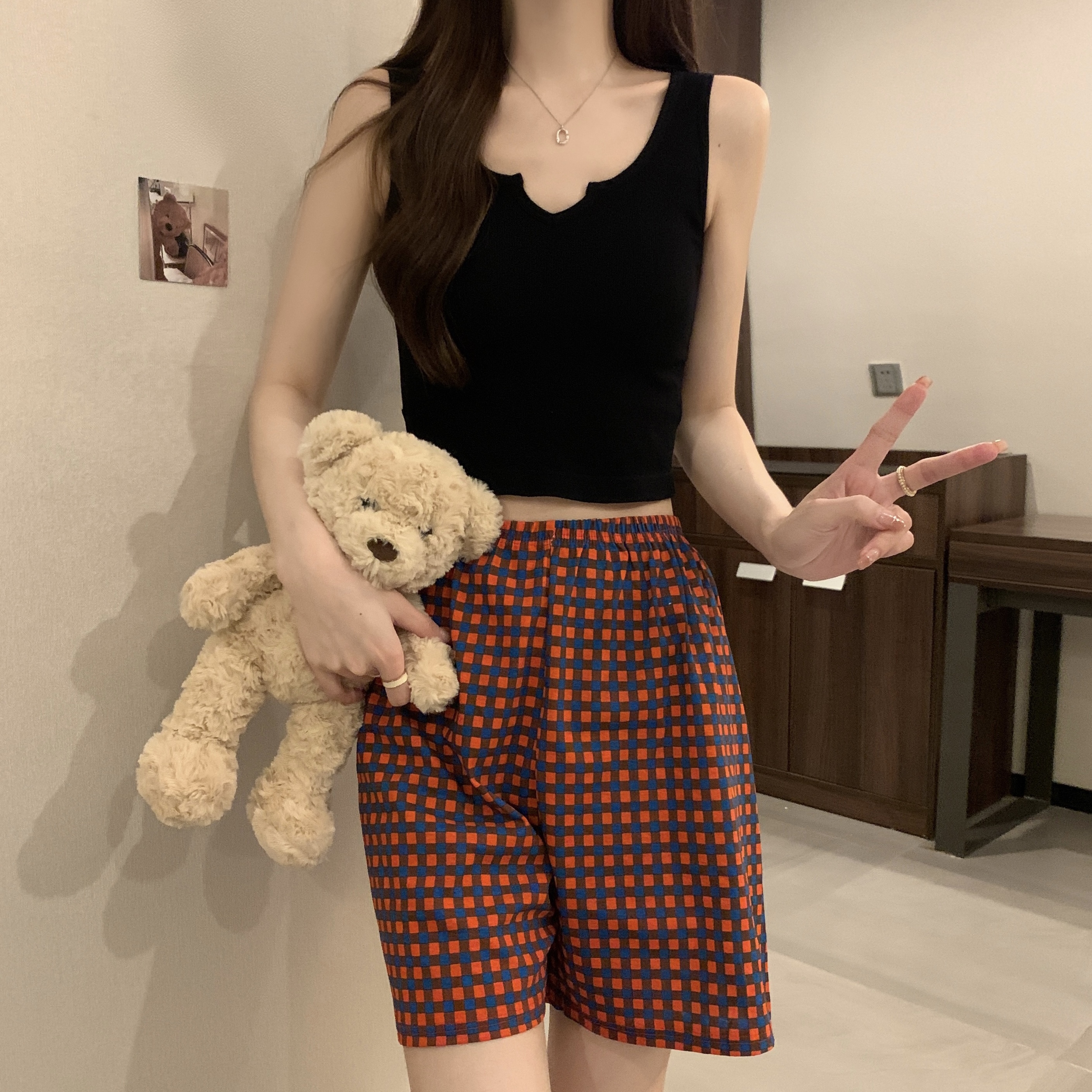 Women's Summer Cotton Tank Top Pajama Set with Shorts, Breathable Comf photo 3 (style SM-626E9F)