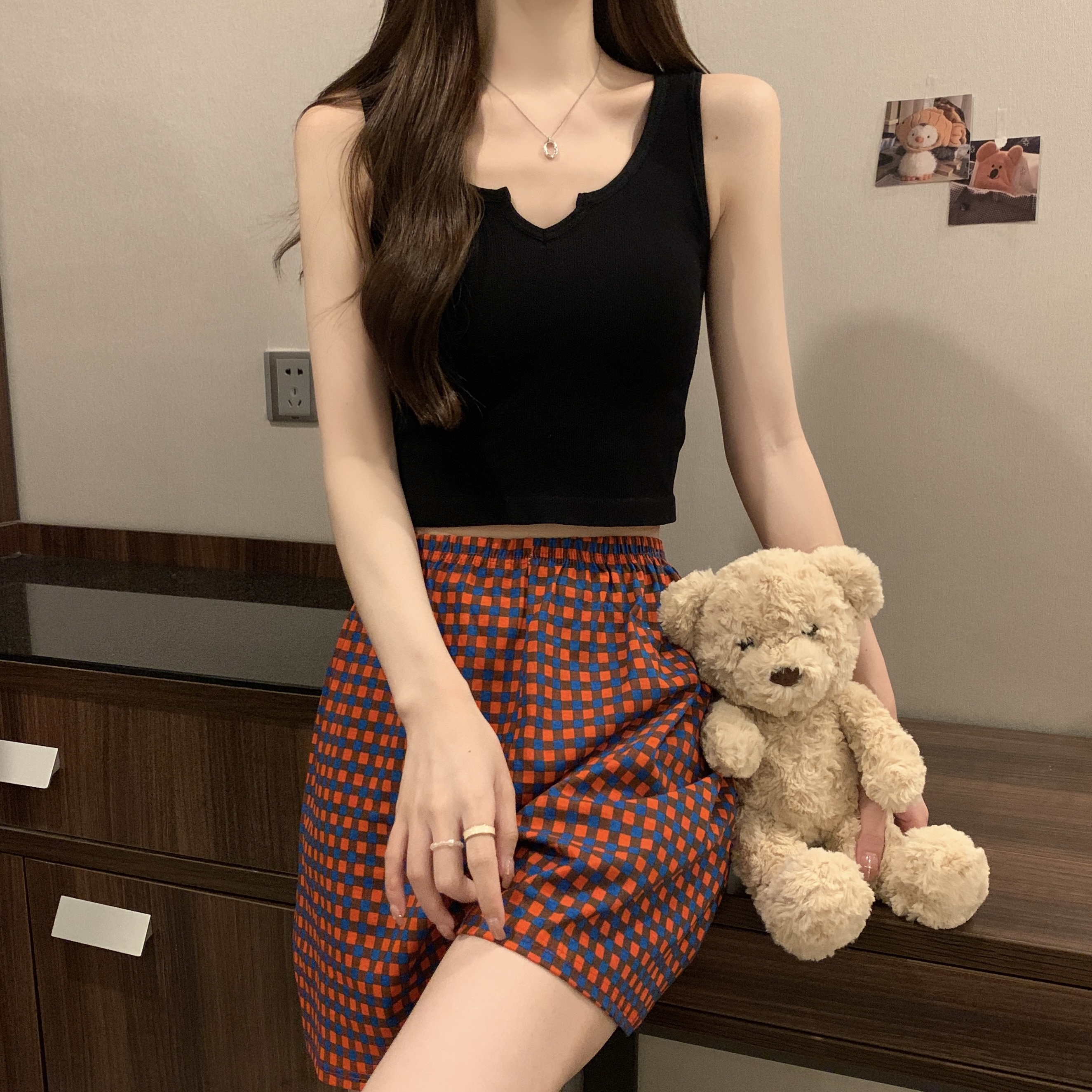 Women's Summer Cotton Tank Top Pajama Set with Shorts, Breathable Comf photo 5 (style SM-626E9F)