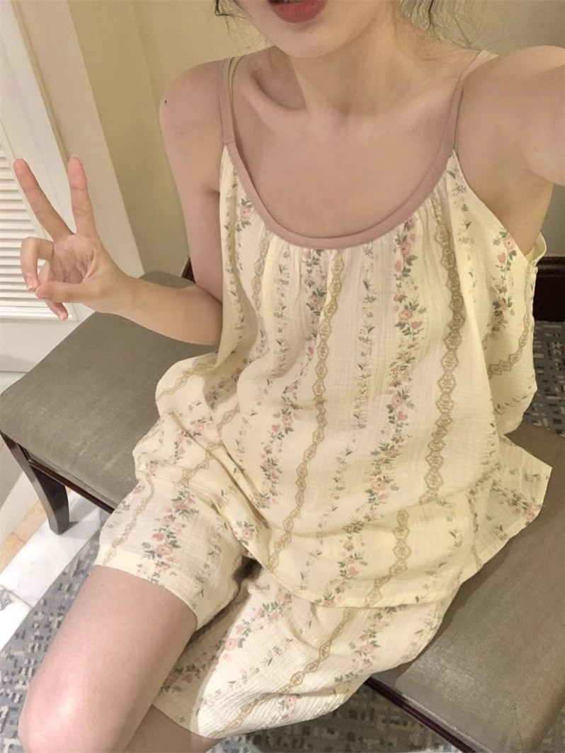 Summer Cotton No Pads Camisole Homewear Women Short Sleeve Shorts 2 Pc photo 2 (style 431812)
