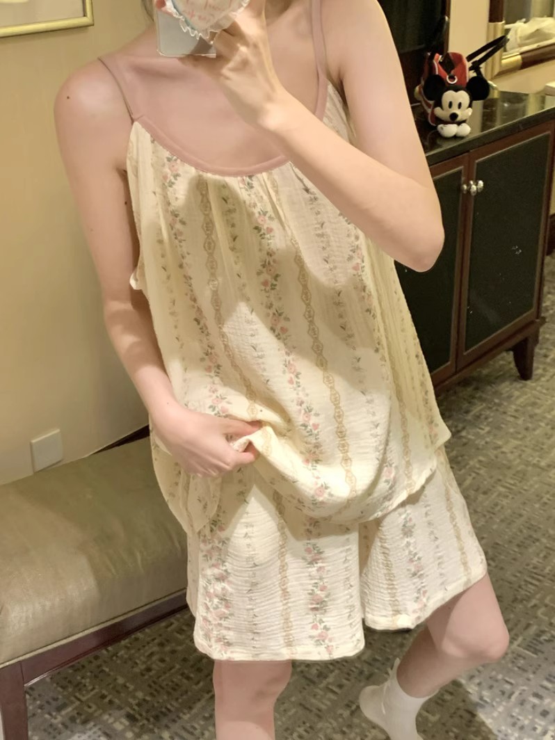 Summer Cotton No Pads Camisole Homewear Women Short Sleeve Shorts 2 Pc photo 6 (style 431812)