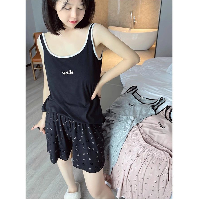 Women's Summer Cotton-Like Padded Vest & Shorts Set - Breathable, Comf photo 2 (style SM-BD19B6)